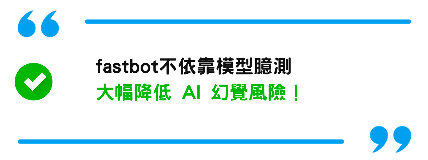 fastbot不依靠模型臆測
大幅降低AI幻覺風險！
