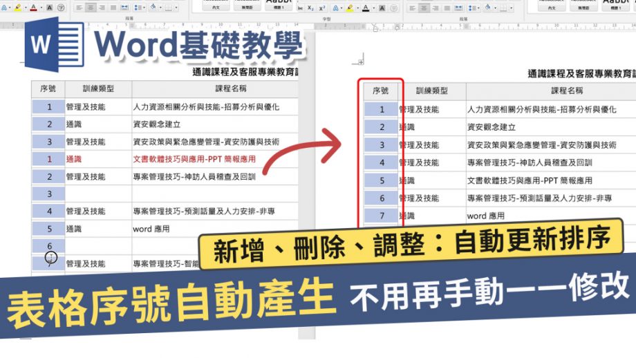 word表格序號自動排序 不用再新增一列又要重新修改序號了